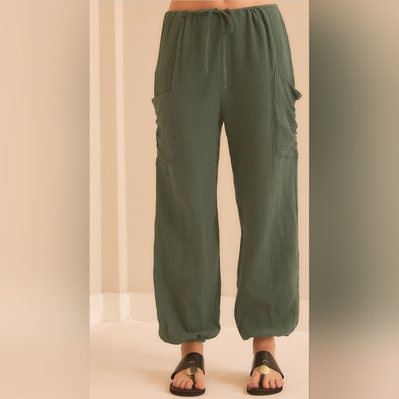 Wasabi + Mint Pants - 🐧#1252 WASABI + MINT Evergreen Gauze Cargo Jogger Pants